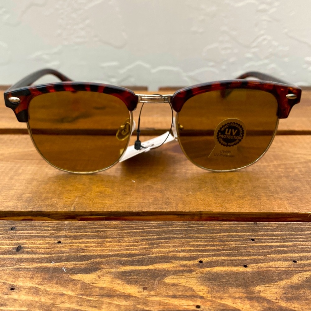 Vintage Style Clubmaster Sunglasses Tortoise Brown NWT. UV 400 Protection.